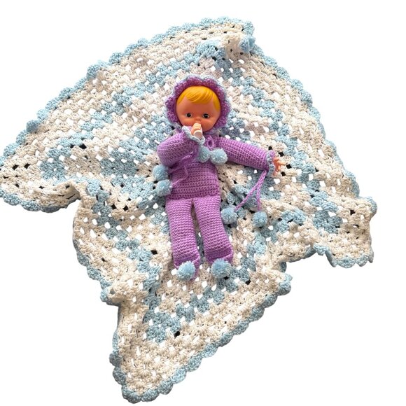 Other - Vintage Handmade Crochet Baby Doll With Blanket